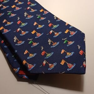 Zionetti Italian Silk Blue Tie with Colorful Sailboat Pattern